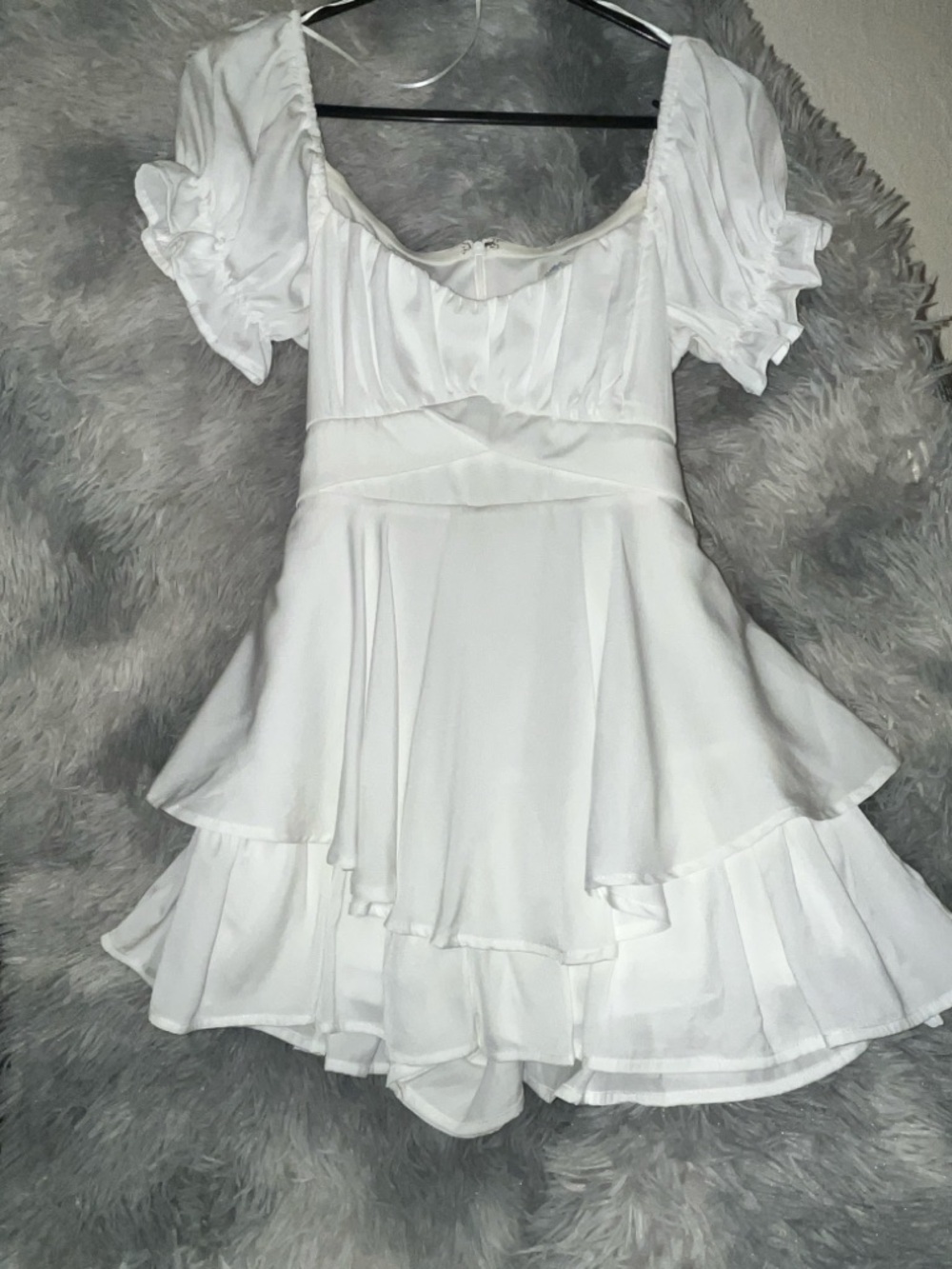 White Tiered Dress for Girls - Elegant Puff Sleeve